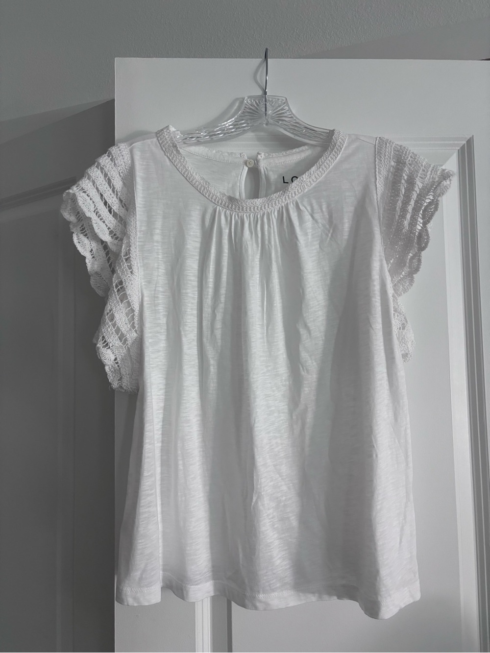 LOFT White Crochet Lace Flutter Sleeve Knit Blouse Top